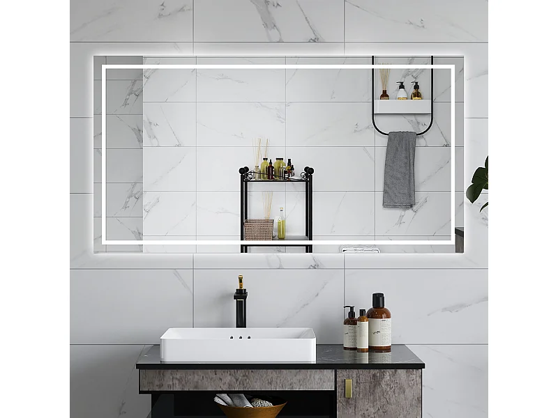 AICA Specchio da bagno  80 x 120 cm, dimmerabile, interruttore touch, Funzione Memoria, antiappannamento