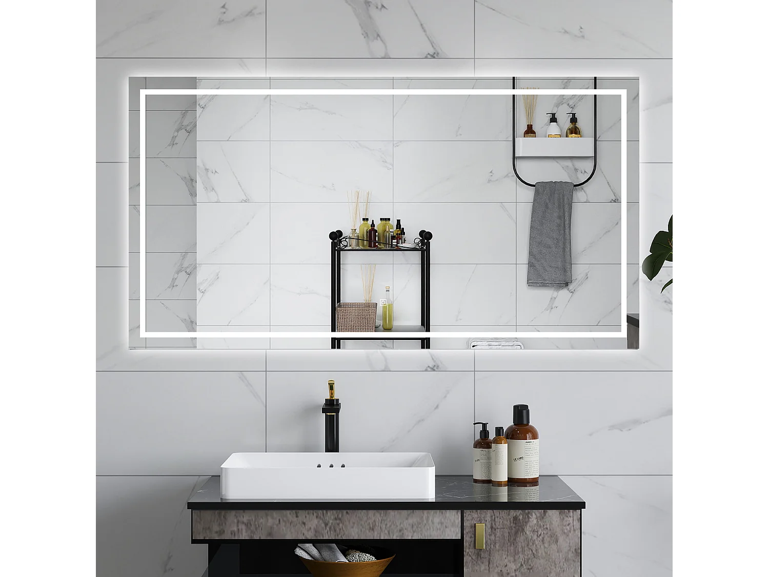 AICA Specchio da bagno  80 x 120 cm, dimmerabile, interruttore touch, Funzione Memoria, antiappannamento