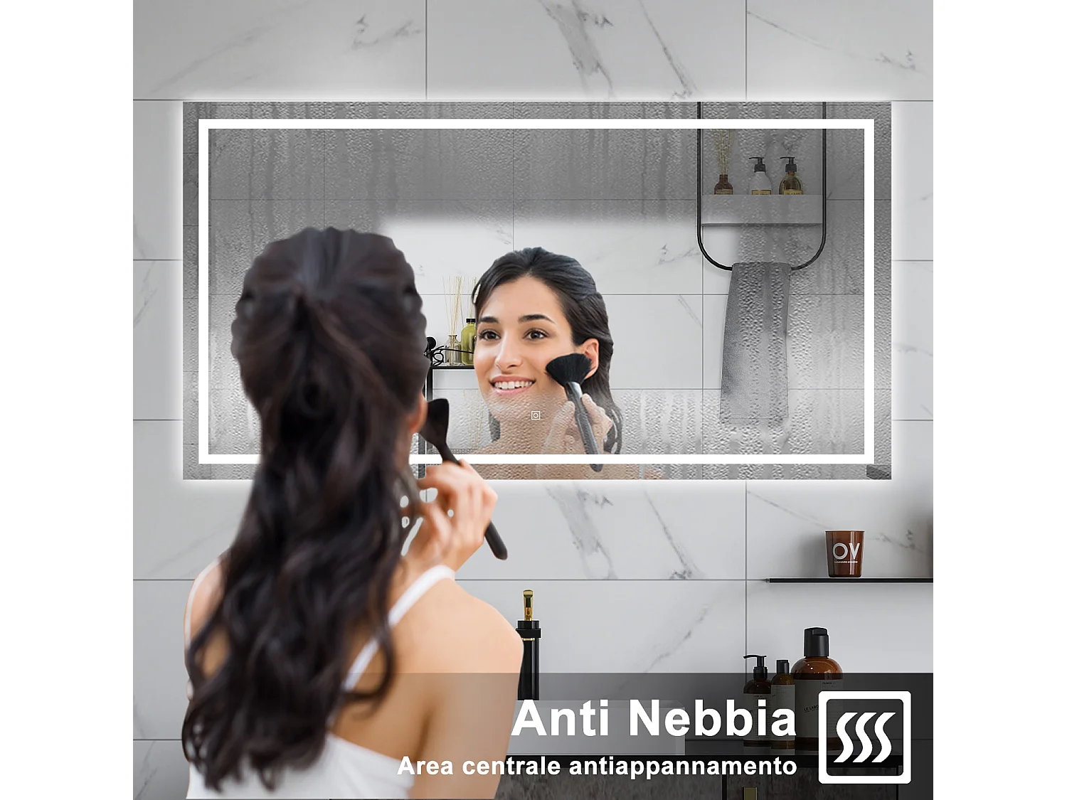 AICA Specchio da bagno  80 x 120 cm, dimmerabile, interruttore touch, Funzione Memoria, antiappannamento