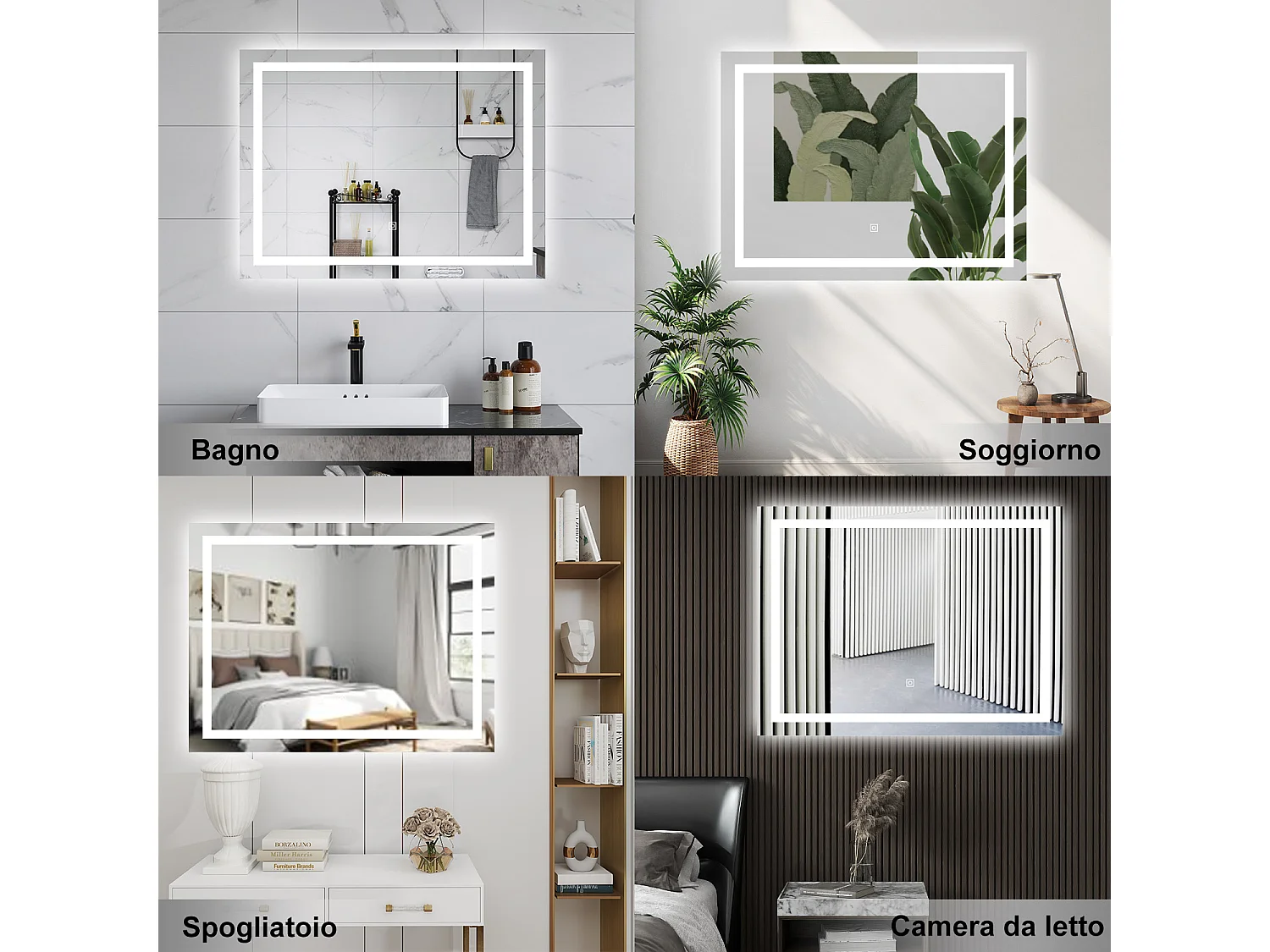 AICA Specchio da bagno  80 x 120 cm, dimmerabile, interruttore touch, Funzione Memoria, antiappannamento