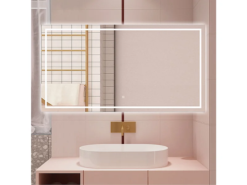 AICA Specchio da bagno  70 x 50 cm, dimmerabile, interruttore touch, Funzione Memoria, antiappannamento, 3 colori