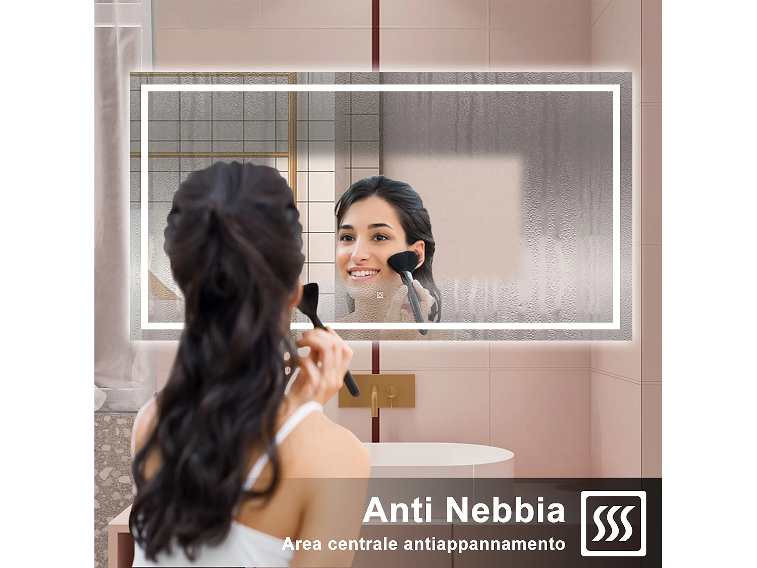 AICA Specchio da bagno  70 x 50 cm, dimmerabile, interruttore touch, Funzione Memoria, antiappannamento, 3 colori