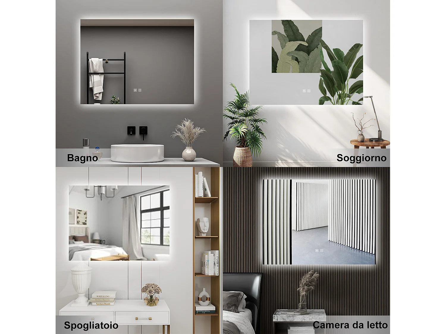 AICA Specchio da bagno  100 x 60 cm, dimmerabile, Funzione Memoria, antiappannamento, 3 colori