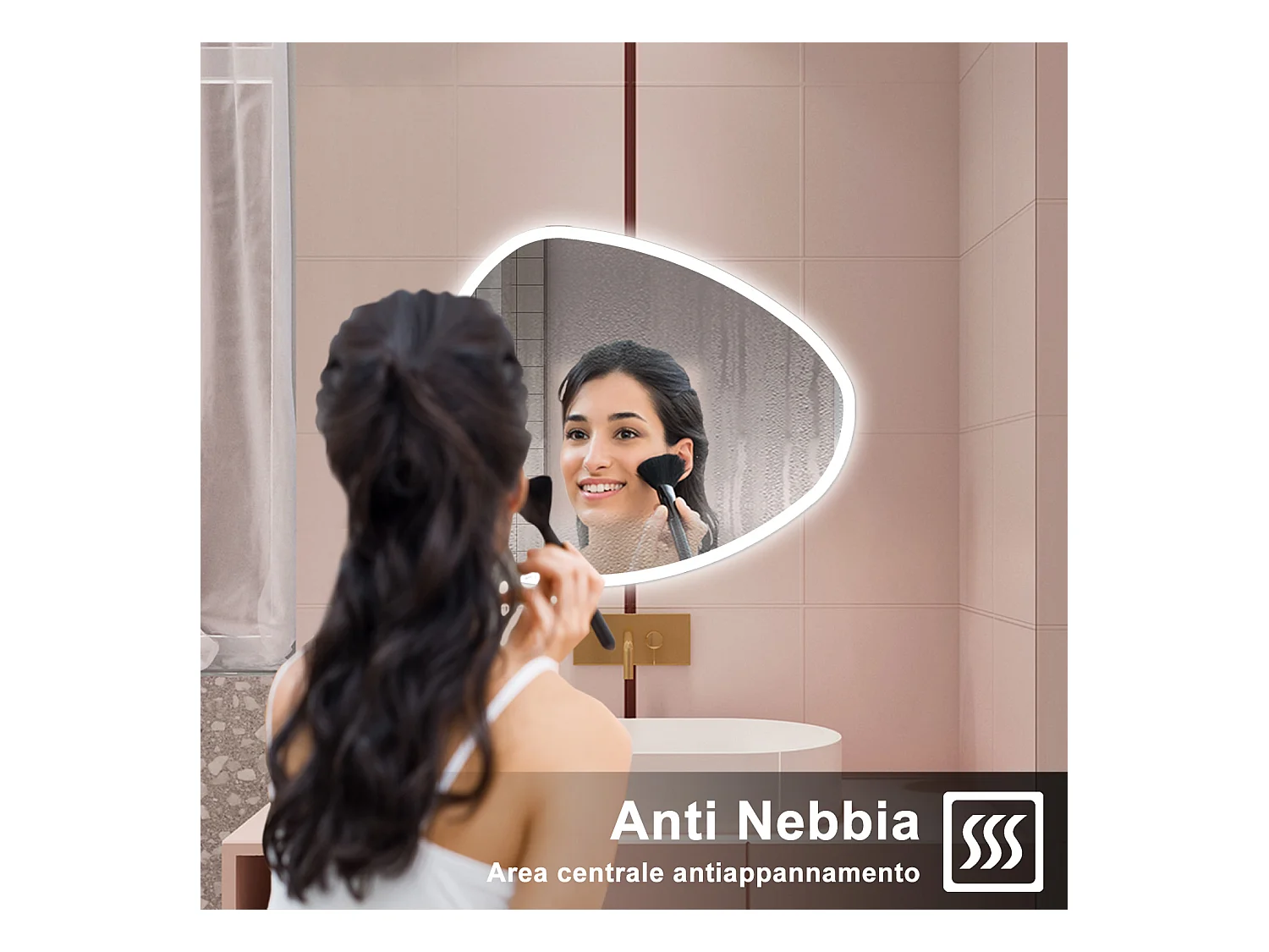 AICA Specchio da bagno  80 x 65 cm, dimmerabile, Funzione Memoria, antiappannamento, 3 colori