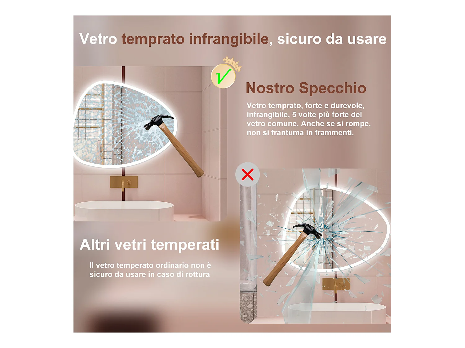 AICA Specchio da bagno  80 x 65 cm, dimmerabile, Funzione Memoria, antiappannamento, 3 colori