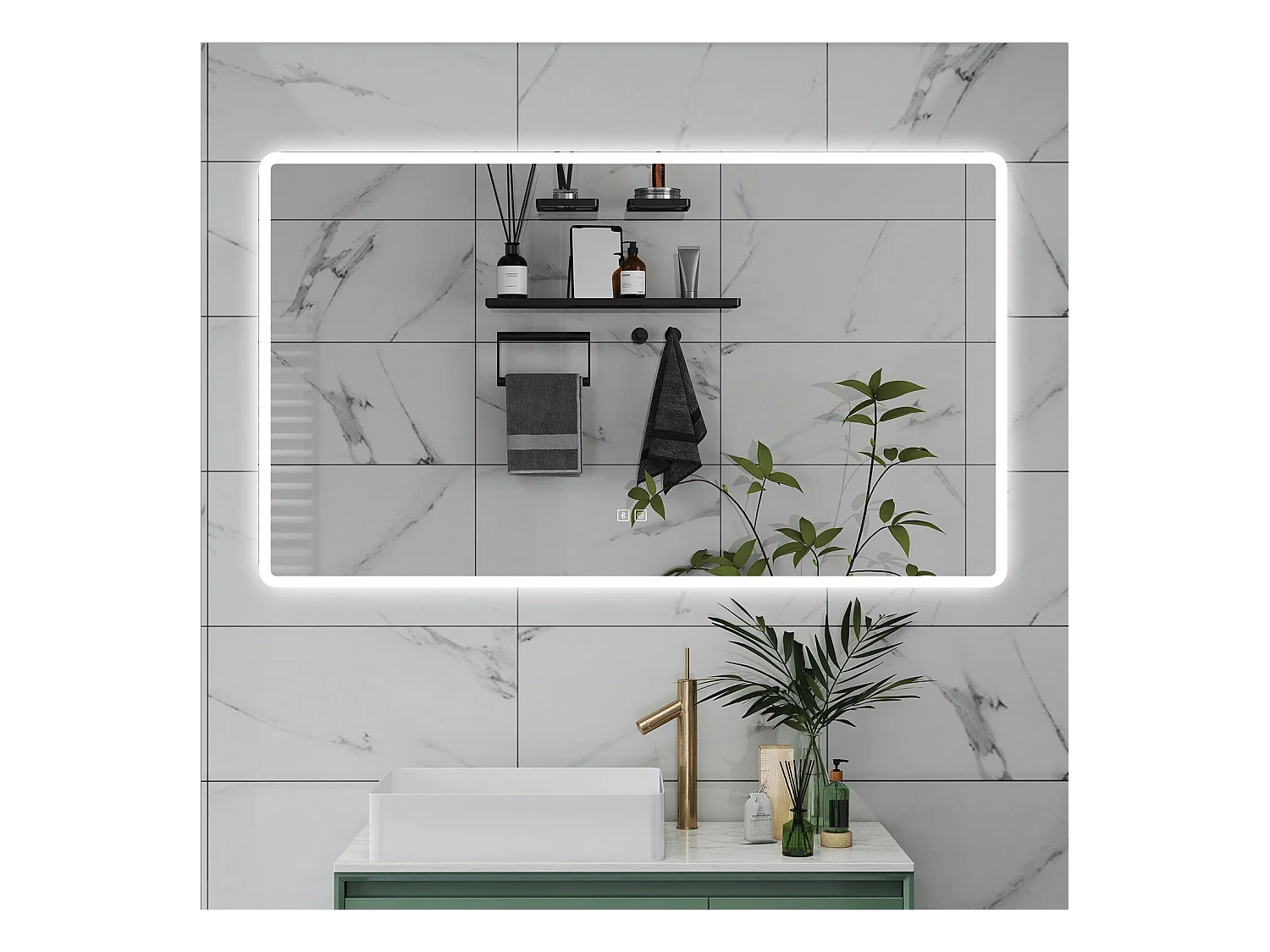 AICA Specchio da bagno  70 x 120 cm, dimmerabile, Blue tooth, Funzione Memoria, antiappannamento, 3 colori