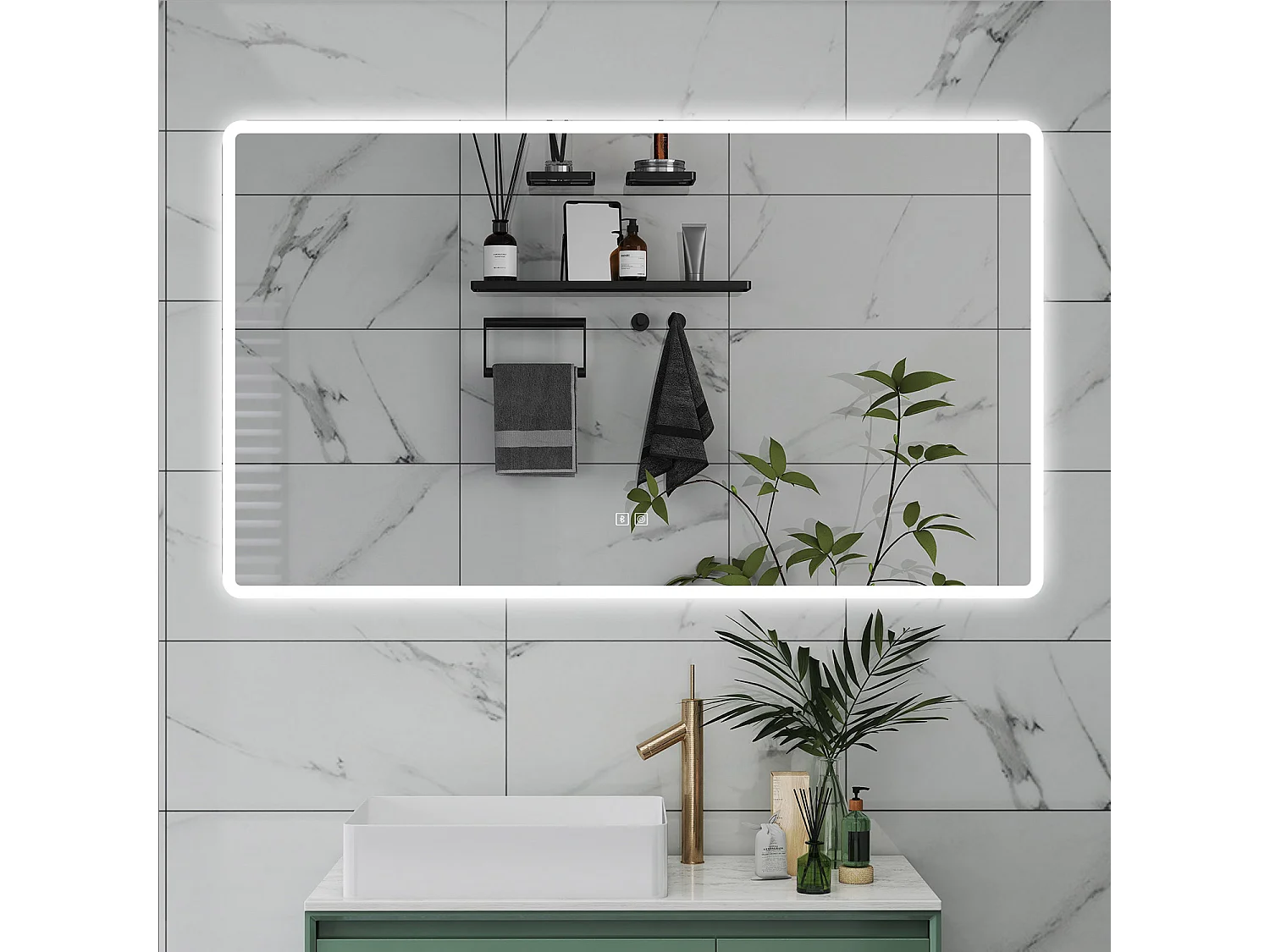 AICA Specchio da bagno  70 x 120 cm, dimmerabile, Blue tooth, Funzione Memoria, antiappannamento, 3 colori