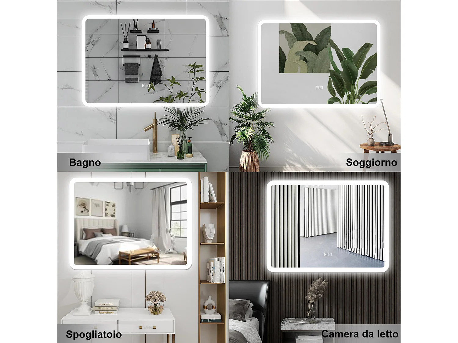 AICA Specchio da bagno  70 x 120 cm, dimmerabile, Blue tooth, Funzione Memoria, antiappannamento, 3 colori