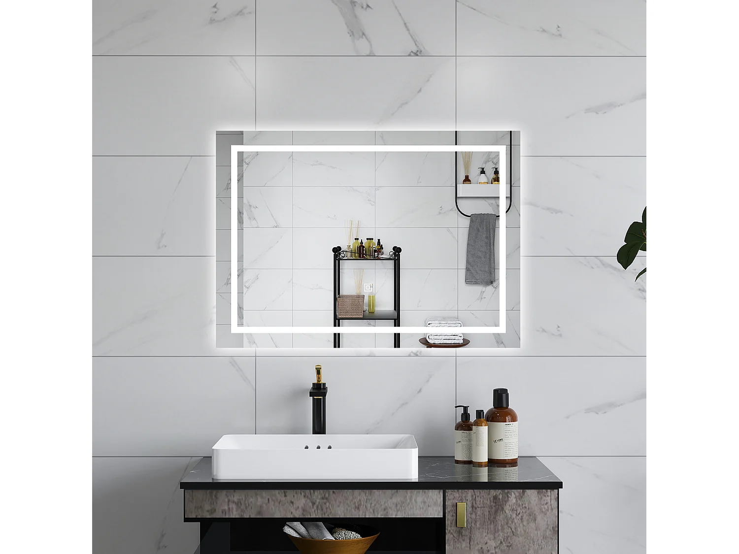 AICA Specchio da bagno  70 x 50 cm, dimmerabile, interruttore touch, Funzione Memoria, antiappannamento, 3 colori