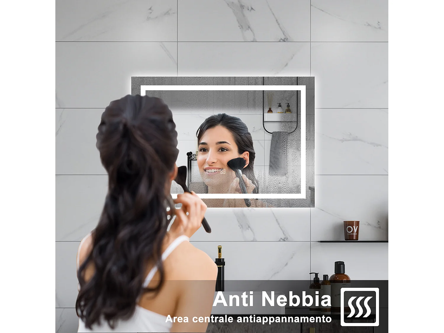 AICA Specchio da bagno  70 x 50 cm, dimmerabile, interruttore touch, Funzione Memoria, antiappannamento, 3 colori