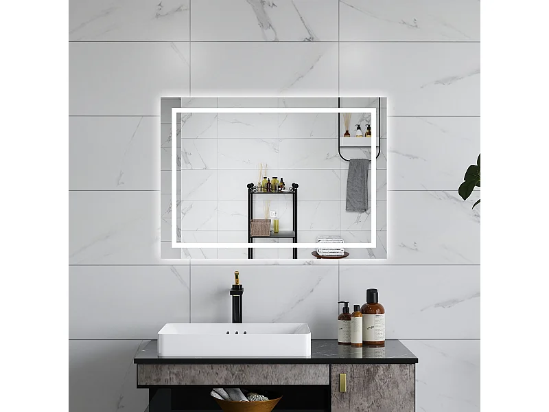 AICA Specchio da bagno  70 x 50 cm, dimmerabile, interruttore touch, Funzione Memoria, antiappannamento, 3 colori