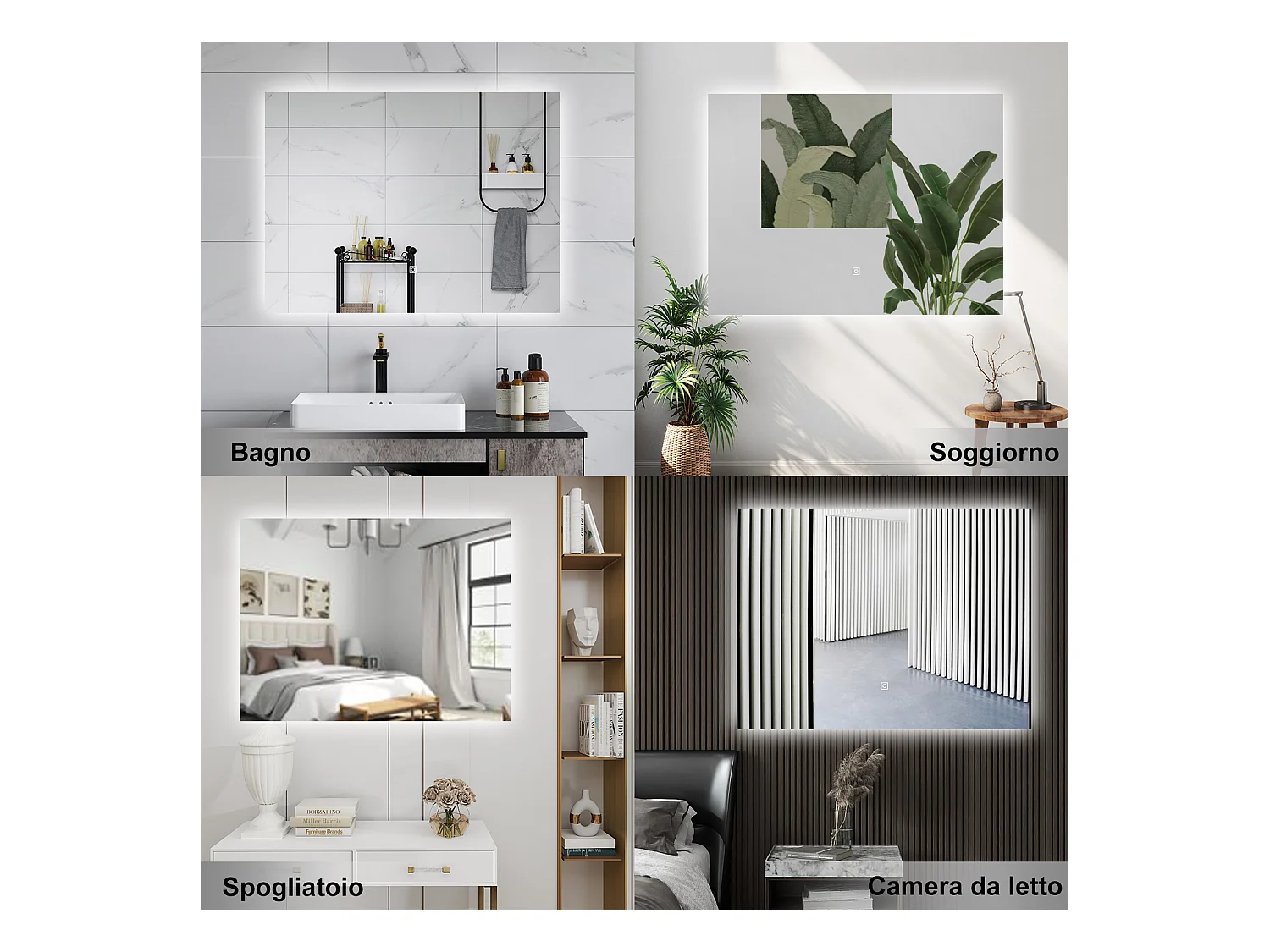 AICA Specchio da bagno 80 x 60 cm, antiappannamento, dimmerabile, interruttore touch, Funzione Memoria