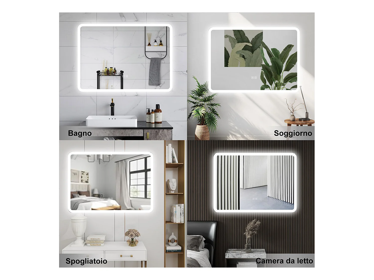 AICA Specchio da bagno  80 x 60 cm, dimmerabile, Blue tooth, Funzione Memoria, antiappannamento, 3 colori