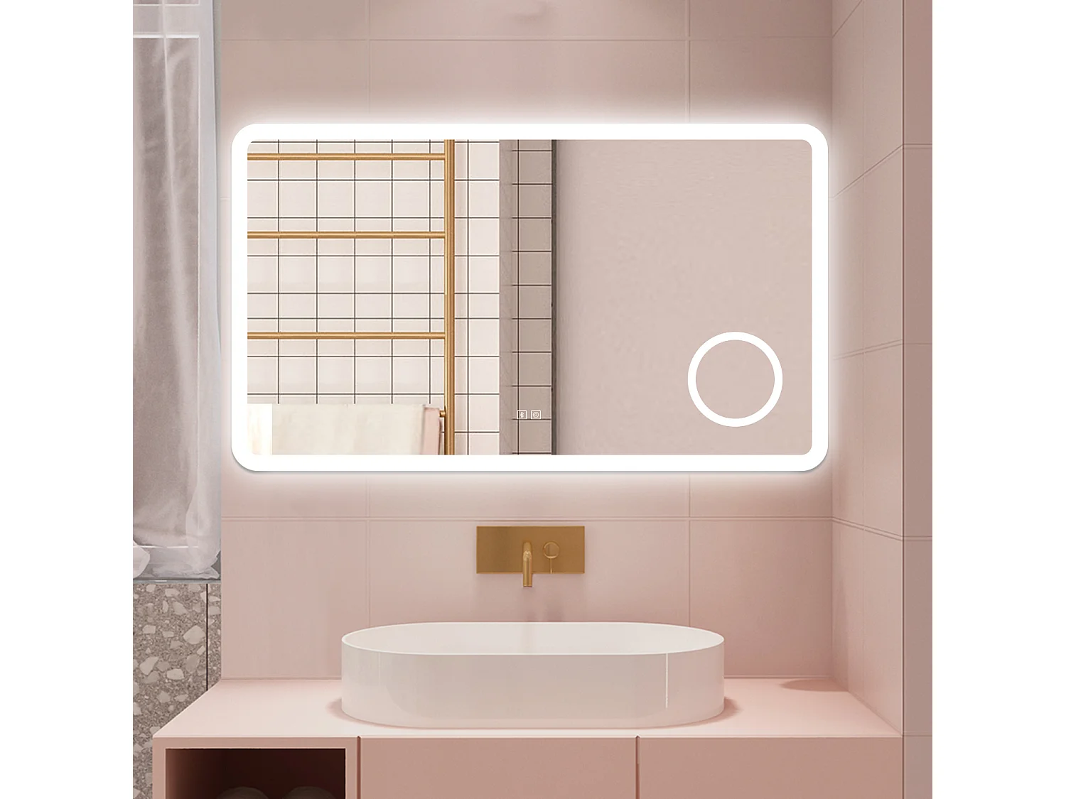 AICA Specchio da bagno  120 x 70 cm, dimmerabile, Blue tooth, Funzione Memoria, antiappannamento, 3 colori, Magnificatore