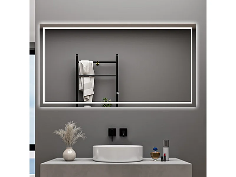 AICA Specchio da bagno  80 x 120 cm, dimmerabile, interruttore touch, Funzione Memoria, antiappannamento, 3 colori
