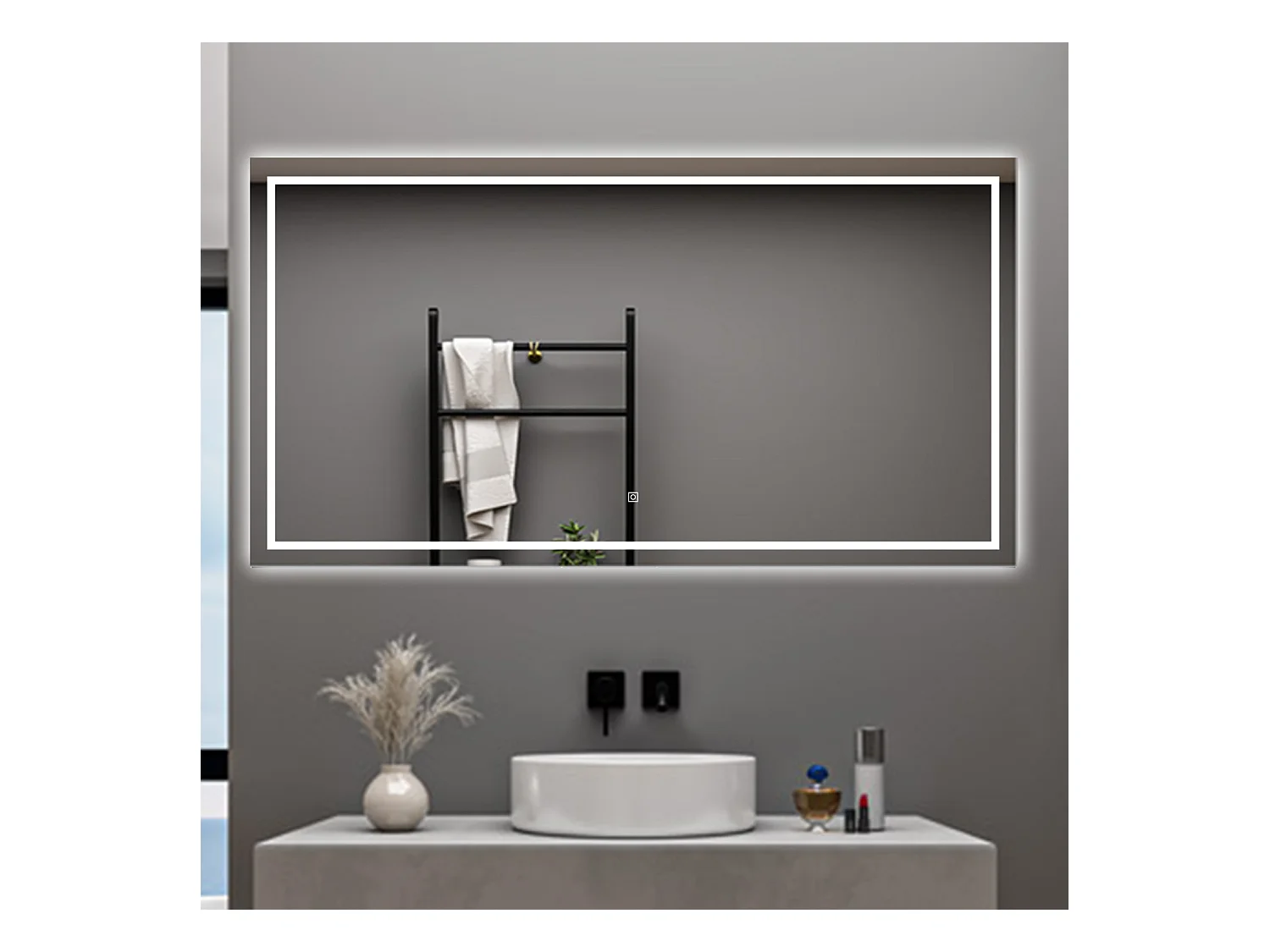 AICA Specchio da bagno  80 x 120 cm, dimmerabile, interruttore touch, Funzione Memoria, antiappannamento, 3 colori