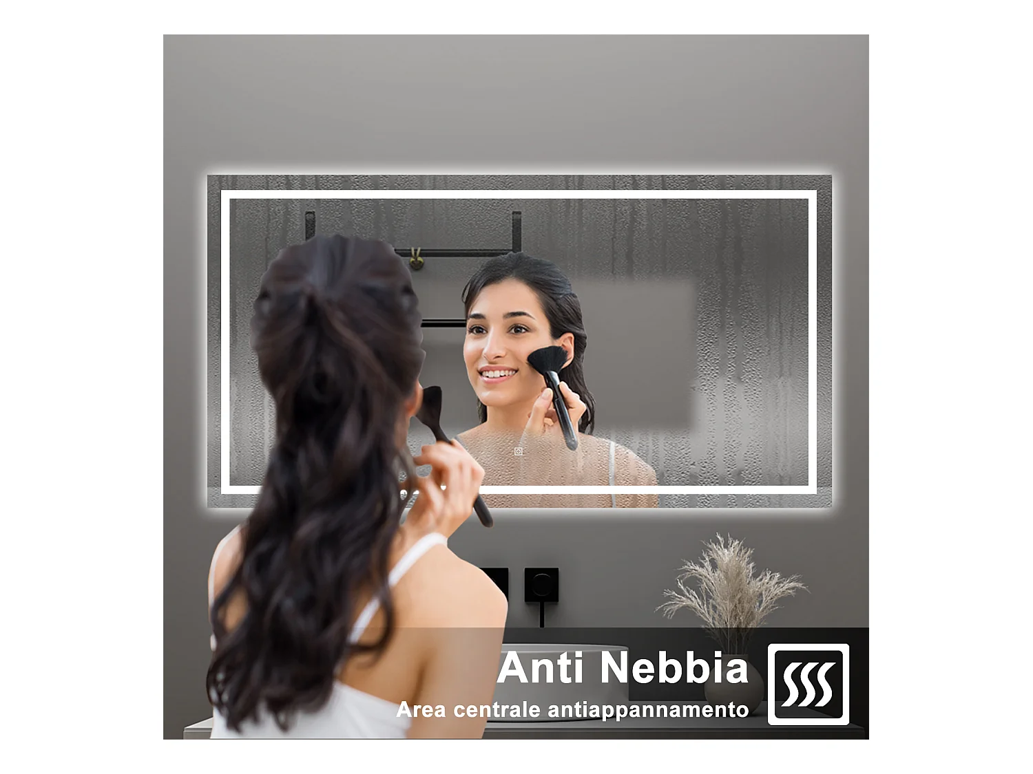 AICA Specchio da bagno  80 x 120 cm, dimmerabile, interruttore touch, Funzione Memoria, antiappannamento, 3 colori