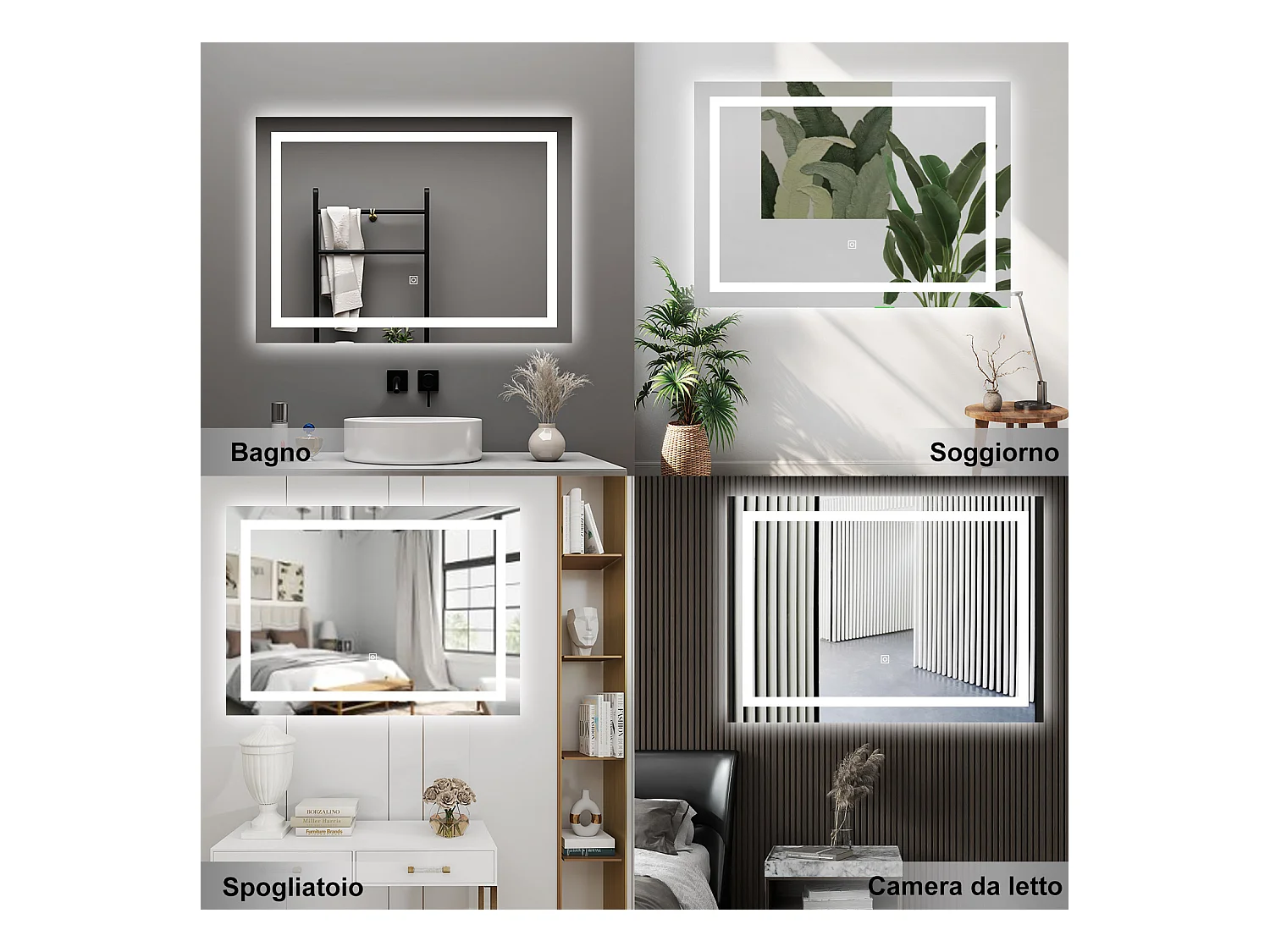 AICA Specchio da bagno  80 x 120 cm, dimmerabile, interruttore touch, Funzione Memoria, antiappannamento, 3 colori