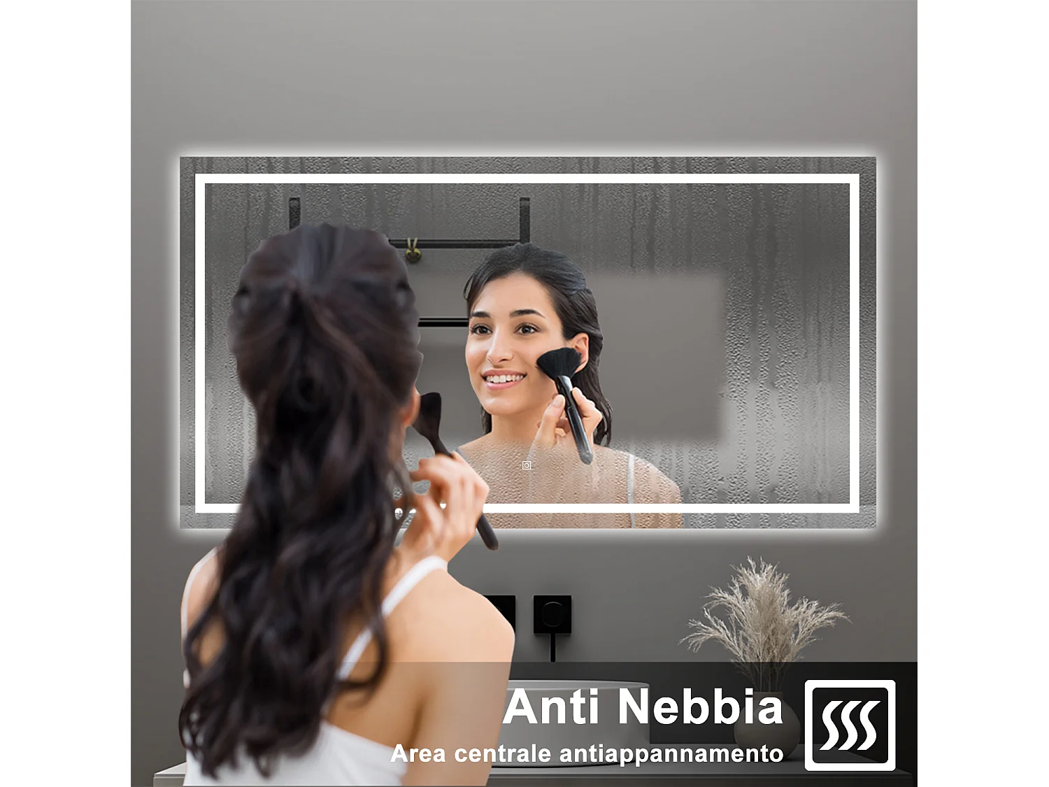 AICA Specchio da bagno  80 x 120 cm, dimmerabile, interruttore touch, Funzione Memoria, antiappannamento, 3 colori