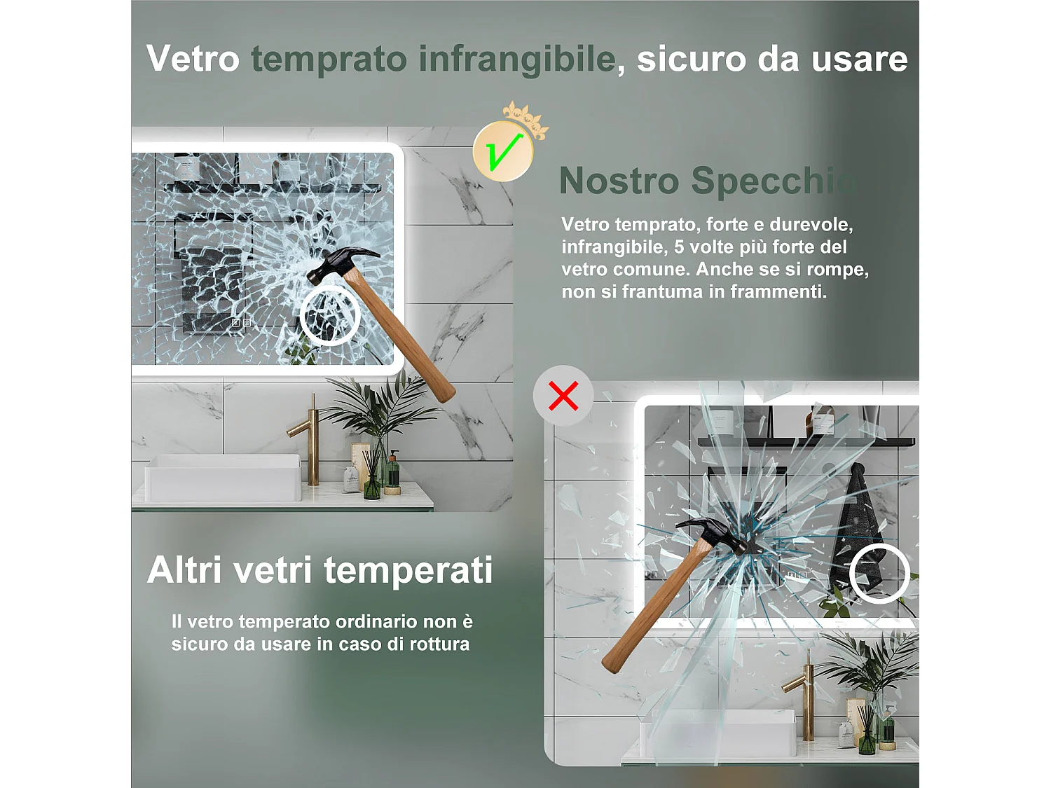 AICA Specchio da bagno  60 x 80 cm, dimmerabile, Blue tooth, Funzione Memoria, antiappannamento, 3 colori, Magnificatore