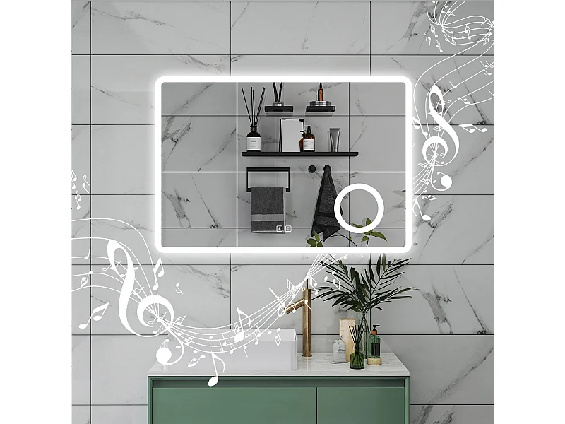 AICA Specchio da bagno  60 x 80 cm, dimmerabile, Blue tooth, Funzione Memoria, antiappannamento, 3 colori, Magnificatore