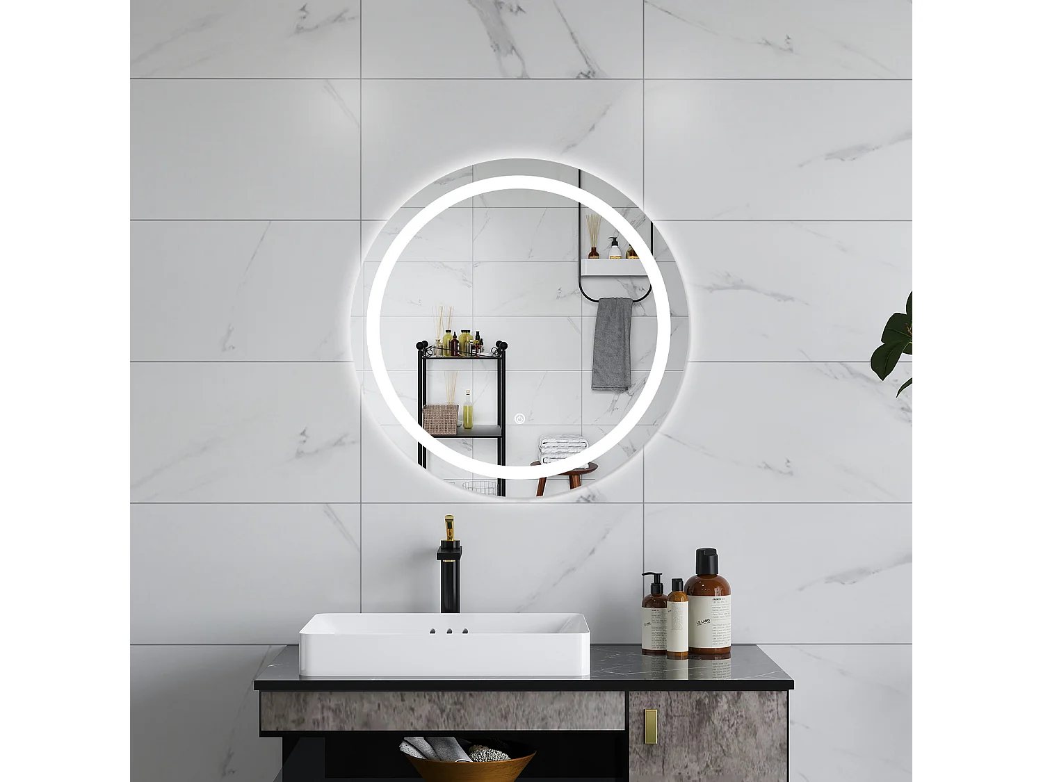 AICA Specchio da bagno 60 x 60 cm, antiappannamento, dimmerabile, interruttore touch, Funzione Memoria