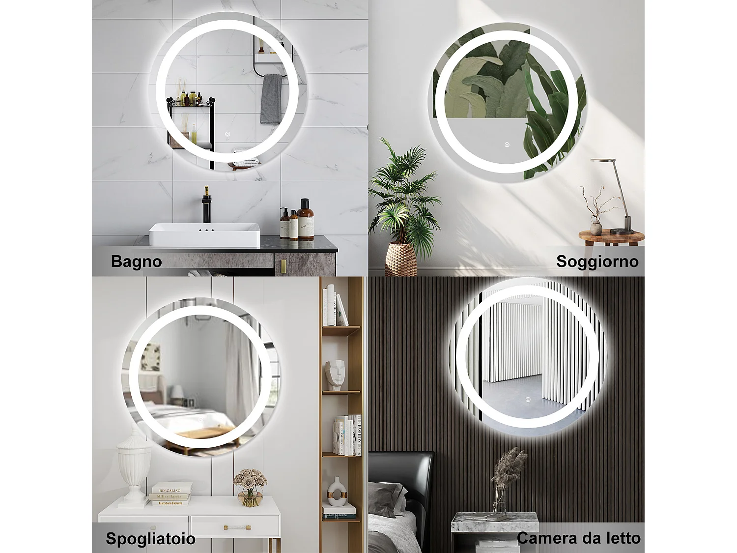 AICA Specchio da bagno 60 x 60 cm, antiappannamento, dimmerabile, interruttore touch, Funzione Memoria