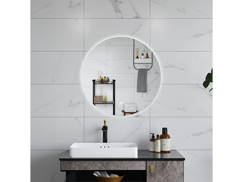 AICA Specchio da bagno 60 x 60 cm, antiappannamento, dimmerabile, interruttore touch, Funzione Memoria