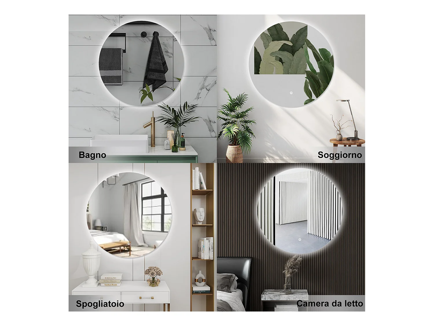 AICA Specchio da bagno 100 x 100 cm, antiappannamento, dimmerabile, interruttore touch, Funzione Memoria