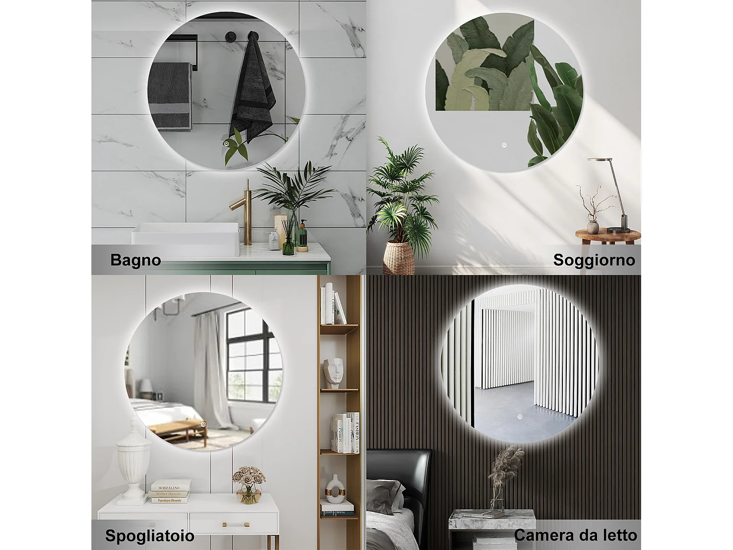 AICA Specchio da bagno 100 x 100 cm, antiappannamento, dimmerabile, interruttore touch, Funzione Memoria