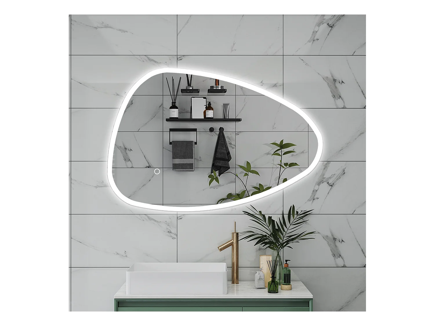 AICA Specchio da bagno 120 x 80 cm, dimmerabile, Funzione Memoria, antiappannamento, 3 colori