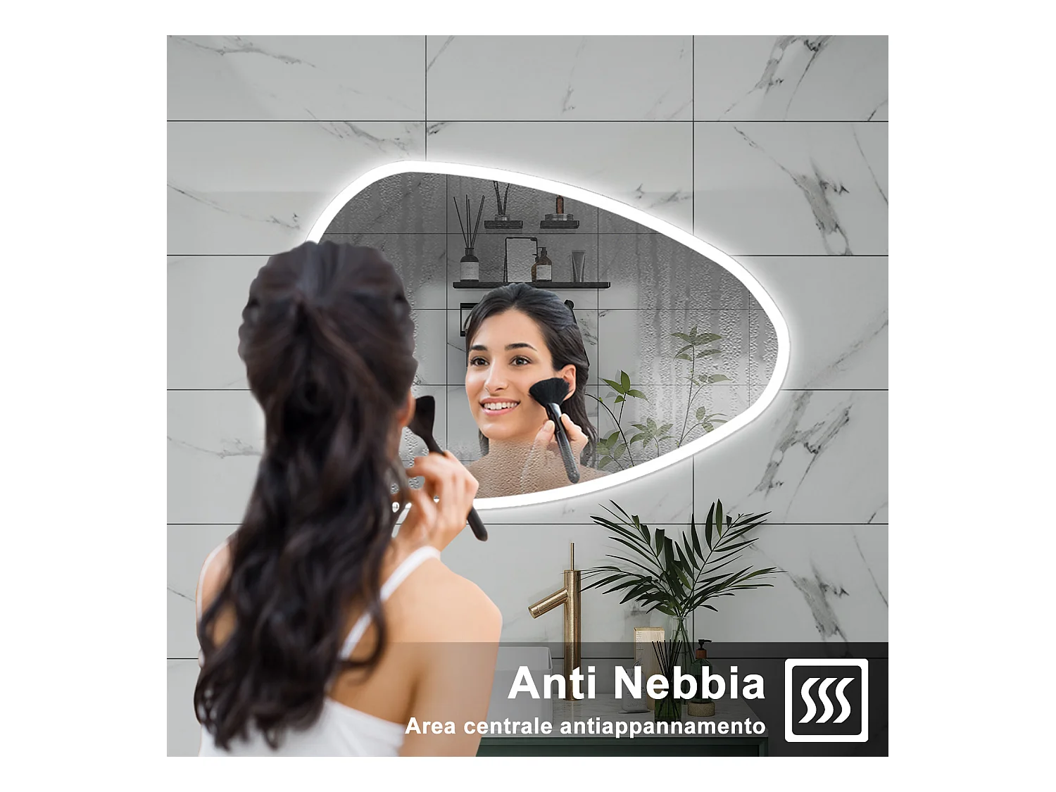 AICA Specchio da bagno 120 x 80 cm, dimmerabile, Funzione Memoria, antiappannamento, 3 colori