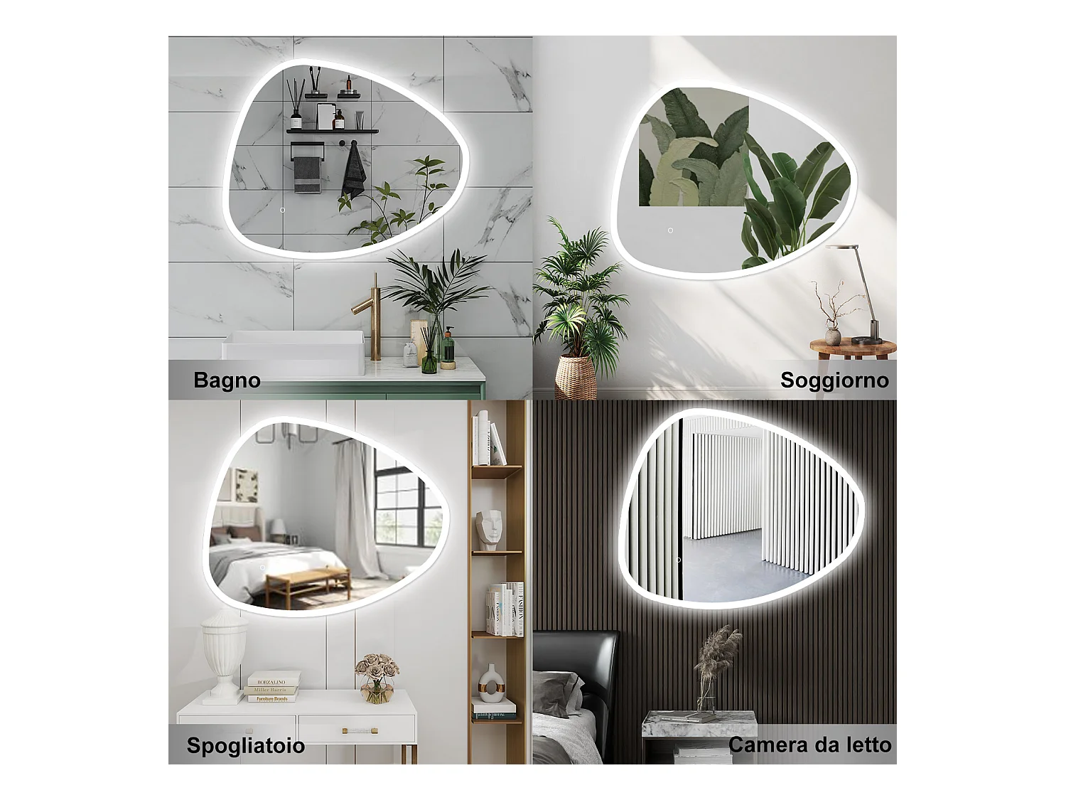 AICA Specchio da bagno 120 x 80 cm, dimmerabile, Funzione Memoria, antiappannamento, 3 colori