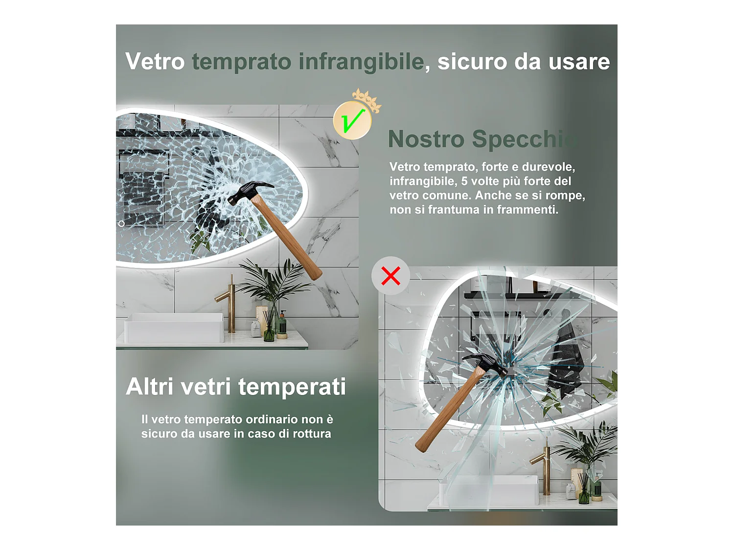 AICA Specchio da bagno 120 x 80 cm, dimmerabile, Funzione Memoria, antiappannamento, 3 colori