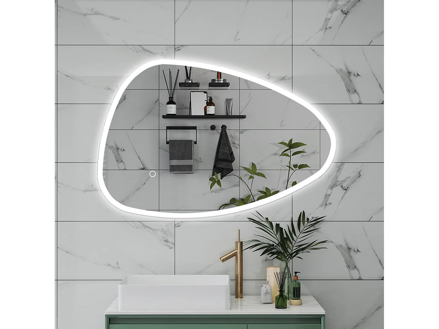 AICA Specchio da bagno 120 x 80 cm, dimmerabile, Funzione Memoria, antiappannamento, 3 colori