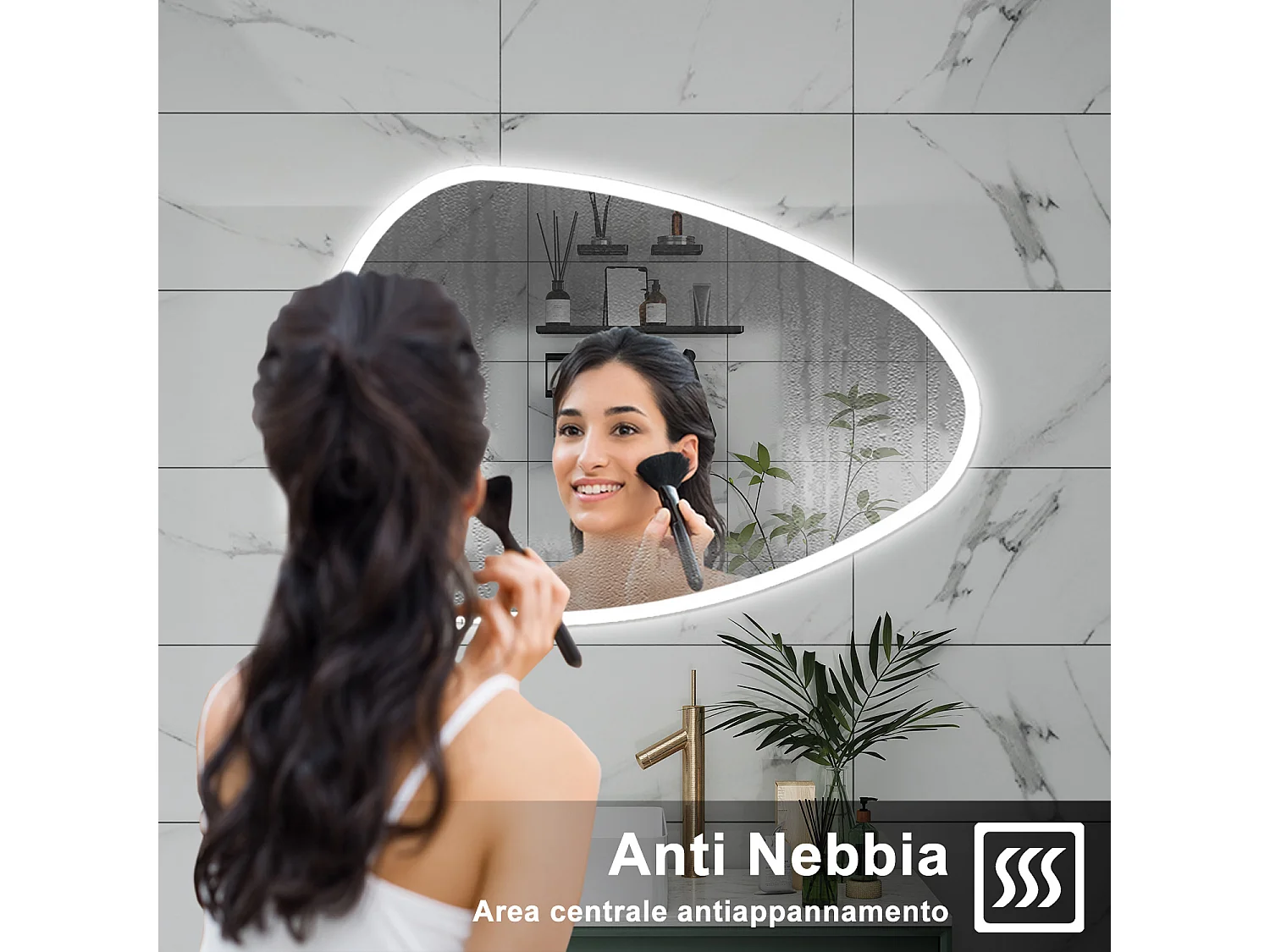 AICA Specchio da bagno 120 x 80 cm, dimmerabile, Funzione Memoria, antiappannamento, 3 colori