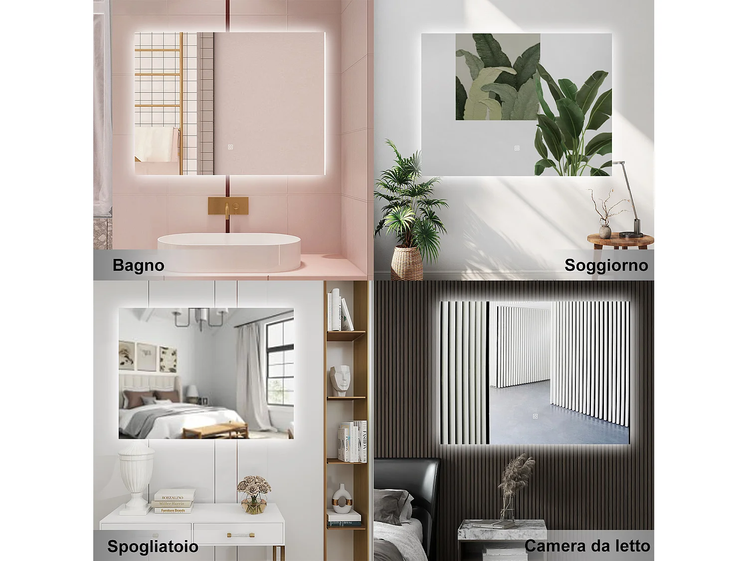 AICA Specchio da bagno 80 x 60 cm, antiappannamento, dimmerabile, interruttore touch, Funzione Memoria