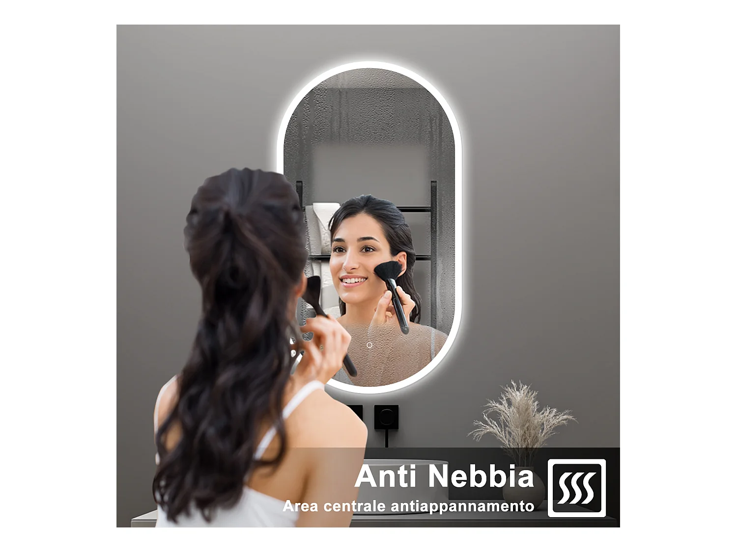 AICA Specchio da bagno 50 x 90 cm, dimmerabile，interruttore touch， Funzione Memoria, antiappannamento