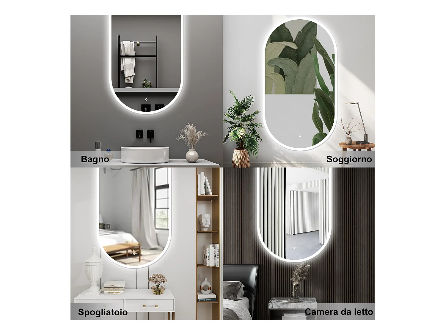 AICA Specchio da bagno 50 x 90 cm, dimmerabile，interruttore touch， Funzione Memoria, antiappannamento