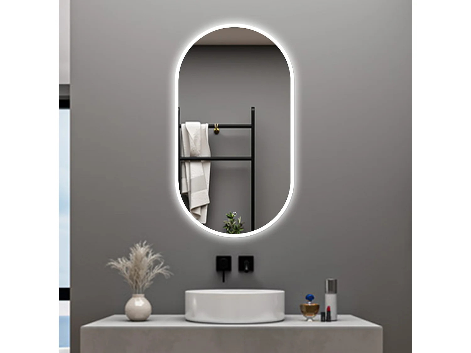 AICA Specchio da bagno 50 x 90 cm, dimmerabile，interruttore touch， Funzione Memoria, antiappannamento