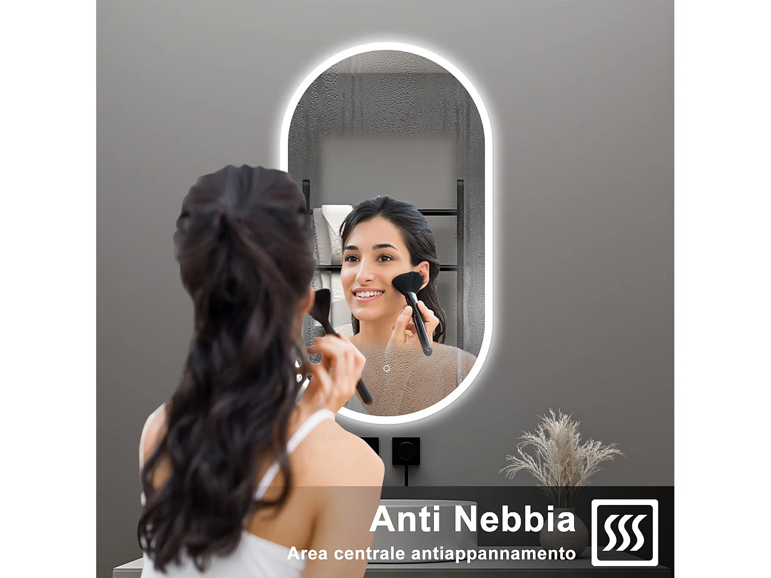 AICA Specchio da bagno 50 x 90 cm, dimmerabile，interruttore touch， Funzione Memoria, antiappannamento