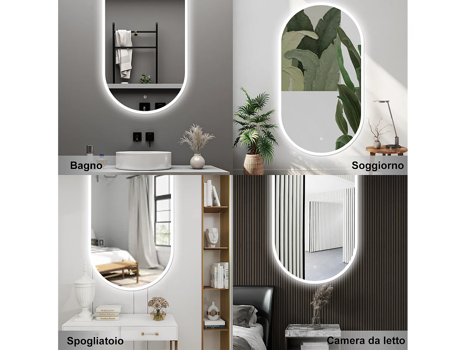 AICA Specchio da bagno 50 x 90 cm, dimmerabile，interruttore touch， Funzione Memoria, antiappannamento