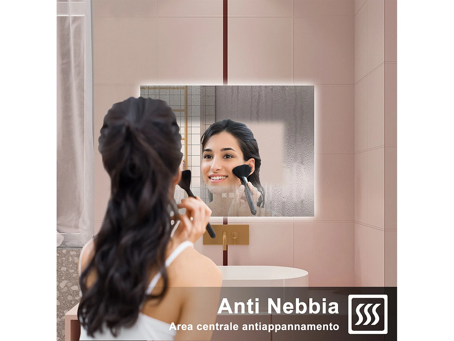 AICA Specchio da bagno  100 x 60 cm, dimmerabile, Funzione Memoria, antiappannamento, 3 colori