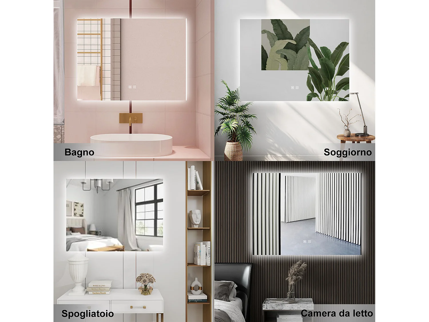 AICA Specchio da bagno  100 x 60 cm, dimmerabile, Funzione Memoria, antiappannamento, 3 colori