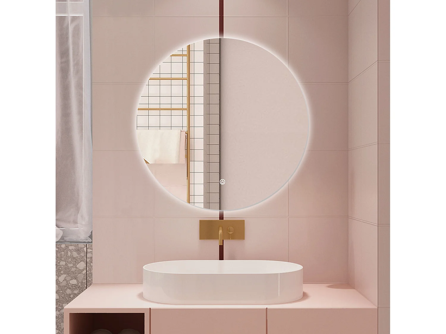 AICA Specchio da bagno 90 x 90 cm, antiappannamento, dimmerabile, interruttore touch, Funzione Memoria