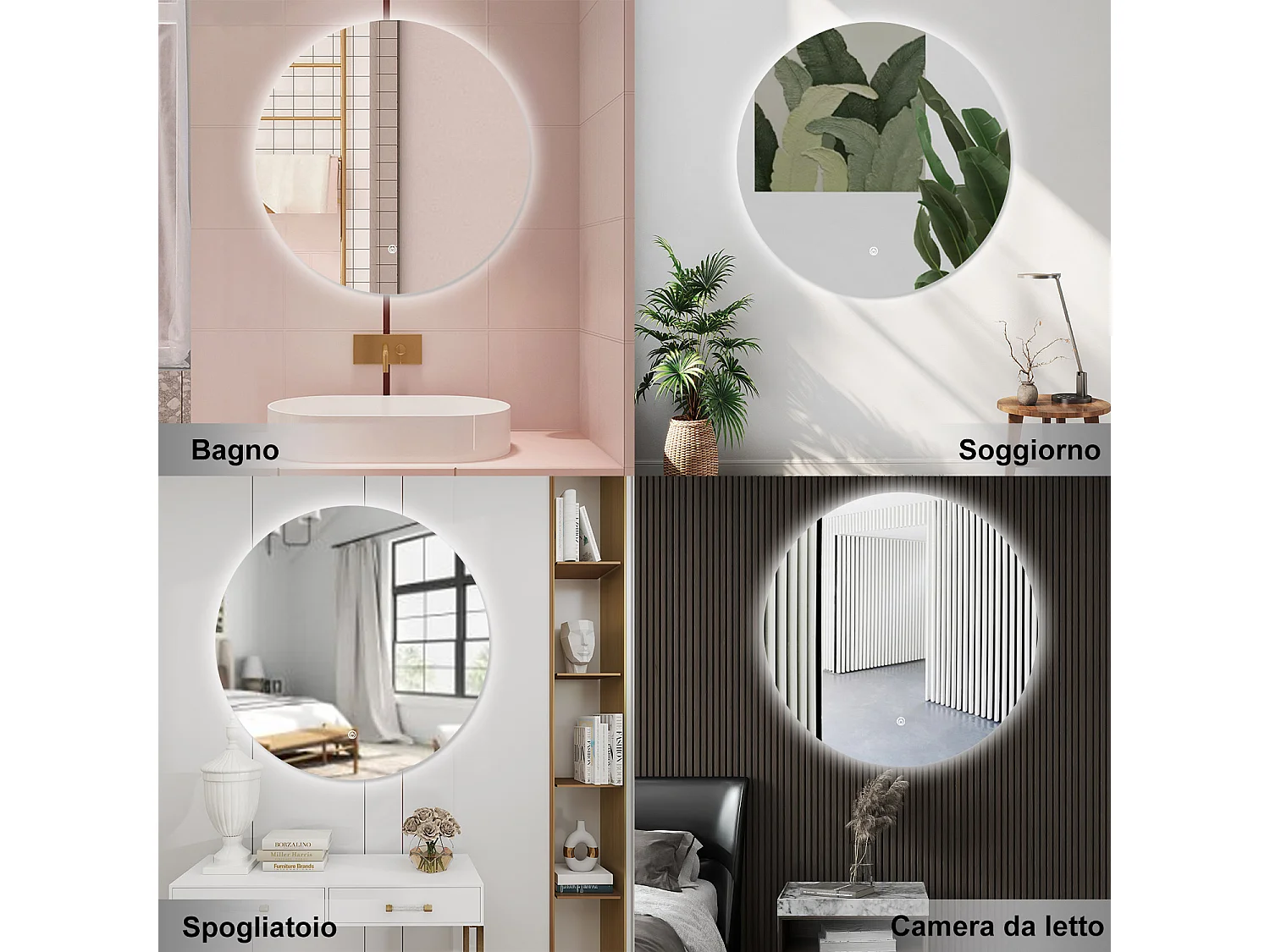 AICA Specchio da bagno 90 x 90 cm, antiappannamento, dimmerabile, interruttore touch, Funzione Memoria