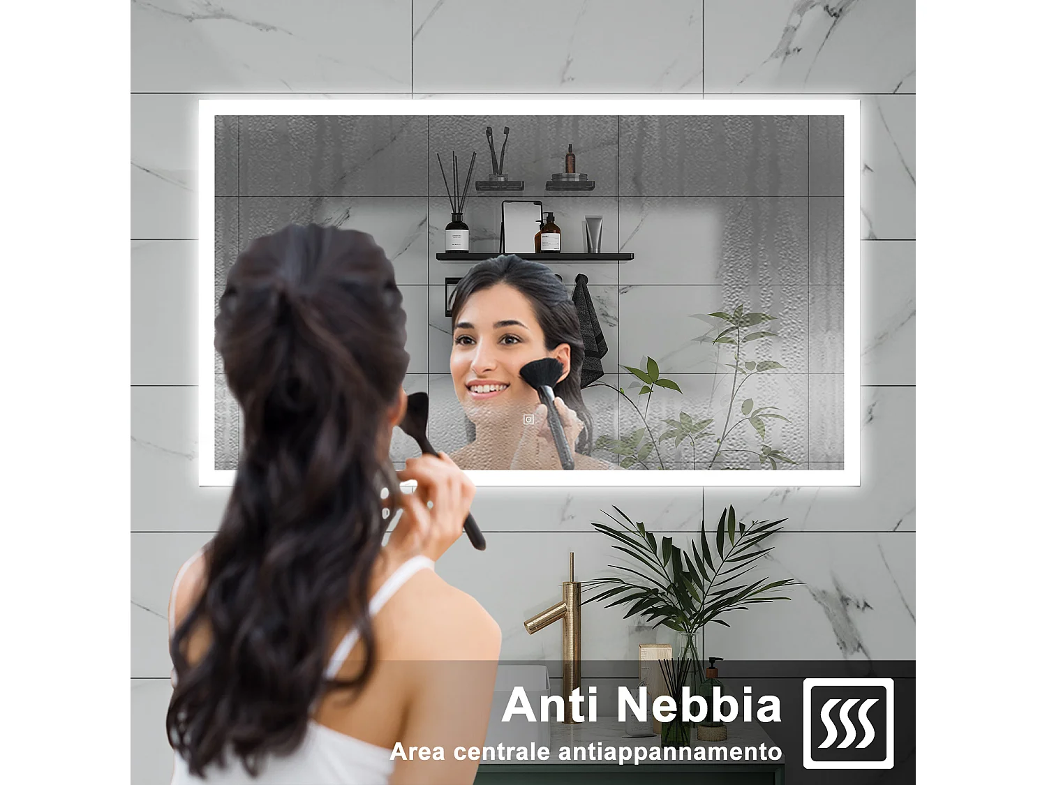 AICA Specchio da bagno  120 x 70 cm, dimmerabile, Funzione Memoria, antiappannamento, 3 colori