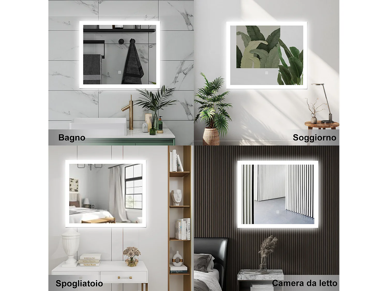 AICA Specchio da bagno  120 x 70 cm, dimmerabile, Funzione Memoria, antiappannamento, 3 colori