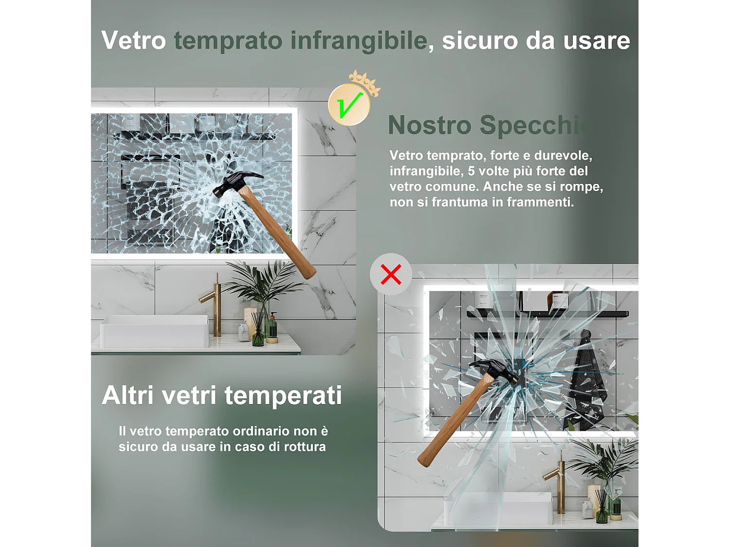 AICA Specchio da bagno  120 x 70 cm, dimmerabile, Funzione Memoria, antiappannamento, 3 colori