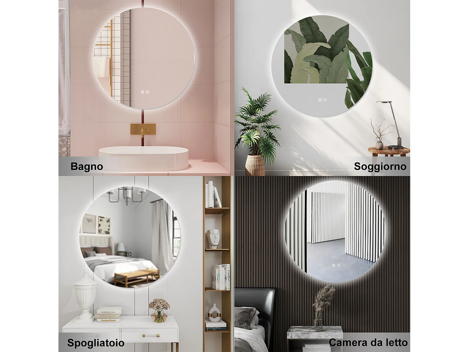 AICA Specchio da bagno 100 x 100 cm, 3 colori, antiappannamento, dimmerabile, interruttore touch, Funzione Memoria